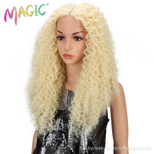MAGIC 26"Inch Black Kinky Wave Hair Synthetic Lace Front Wig Heat Resistant Kinky Curly Hair Lace Front Wigs For Black Women